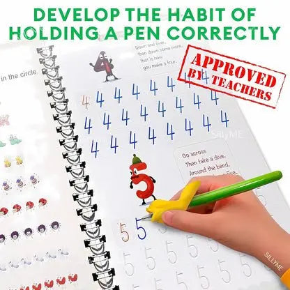 Kid's Magic Reusable CopyBook (10 Refill, 4 Book, 1 Pen, 1 Grip) QuickTech