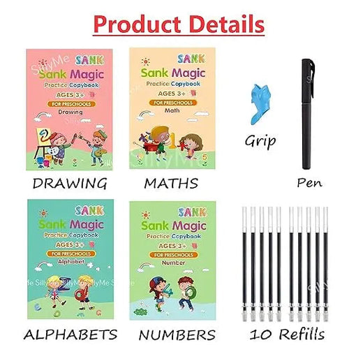Kid's Magic Reusable CopyBook (10 Refill, 4 Book, 1 Pen, 1 Grip) QuickTech
