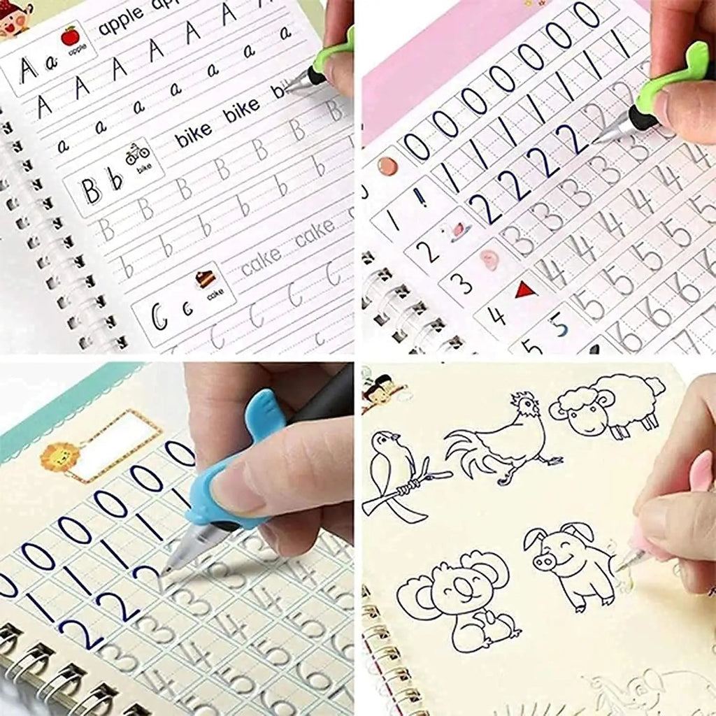 Kid's Magic Reusable CopyBook (10 Refill, 4 Book, 1 Pen, 1 Grip) QuickTech