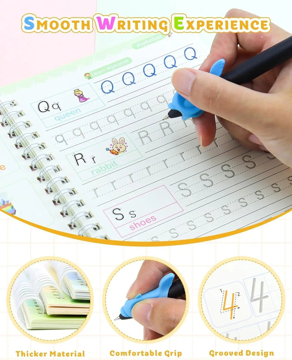 Kid's Magic Reusable CopyBook (10 Refill, 4 Book, 1 Pen, 1 Grip) QuickTech